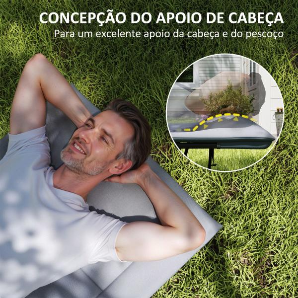 Cama Dobrável de Campismo Praia com Apoio de Cabeça e Bolso Lateral Suporta até 150 kg 187x67x37 cm Cinzento