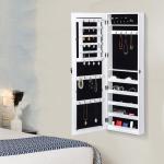 Espelho com Móvel de Bijuterias de Parede Espelho de Parede Organizador de Jóias com Ganchos e Ranhuras para Dormitórios 37x9,5x112cm Branco
