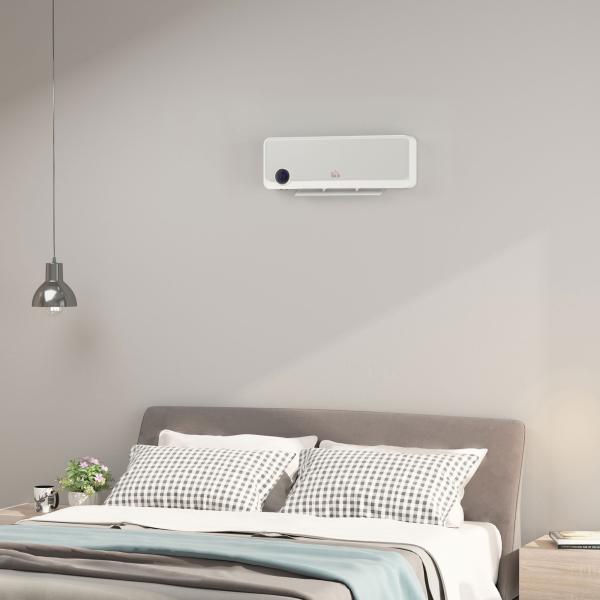 Aquecedor Cerâmico de Parede 1000W/2000W com Controle Remoto Tela LED Temporizador de 12h Termostato e Proteção contra Superaquecimento 56x18,5x11,7cm Branco