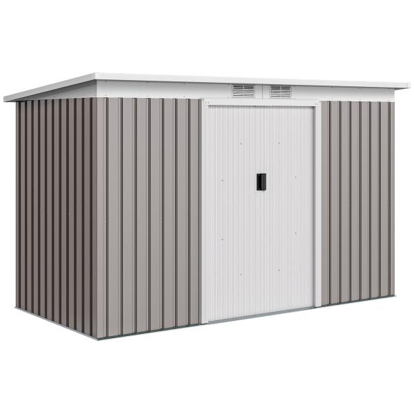 Abrigo de Jardim 280x130x172 cm Abrigo de Exterior de Aço Galvanizado com Porta Corredeira e Ventilações Cinza