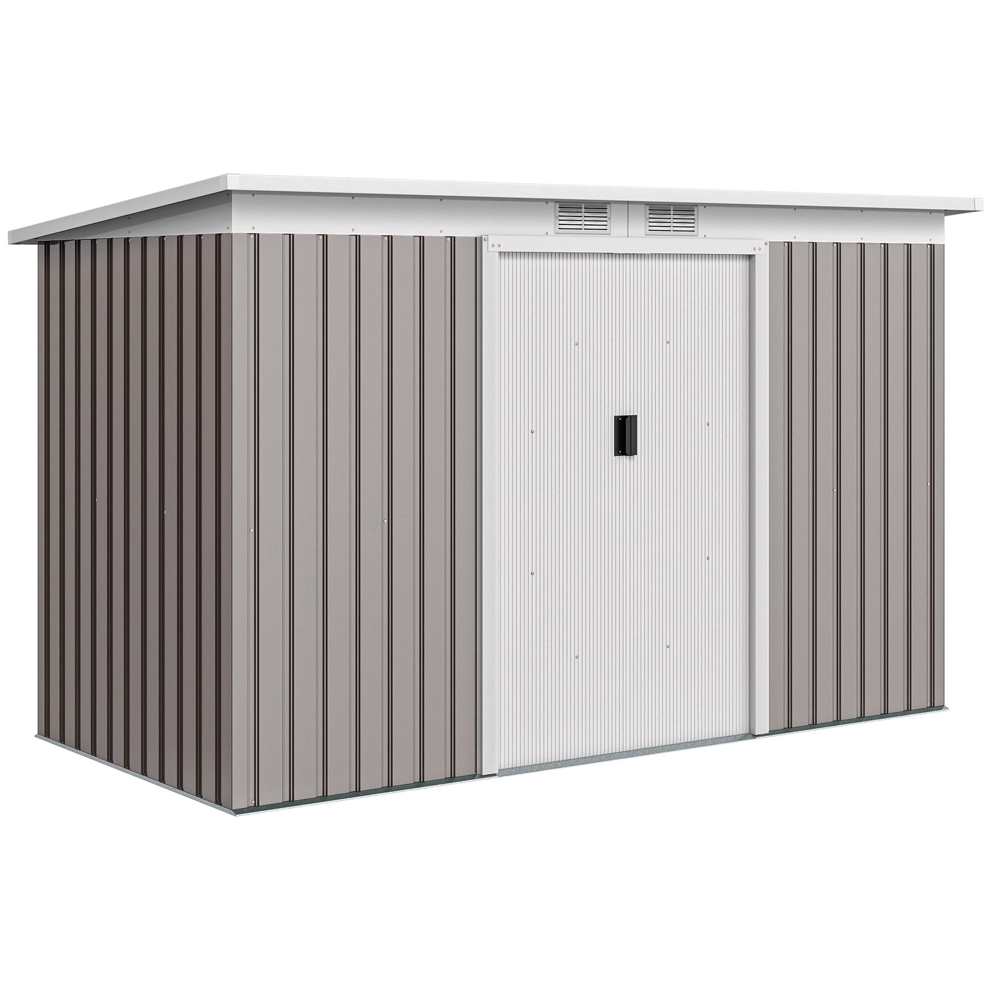 Abrigo de Jardim 280x130x172 cm Abrigo de Exterior de Aço Galvanizado com Porta Corredeira e Ventilações Cinza