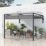 Pérgola de Parede 297x211x220 cm Pérgola de Jardim com Teto Retrátil e Estrutura de Aço Pérgola para Pátio Exterior Cinza Escuro