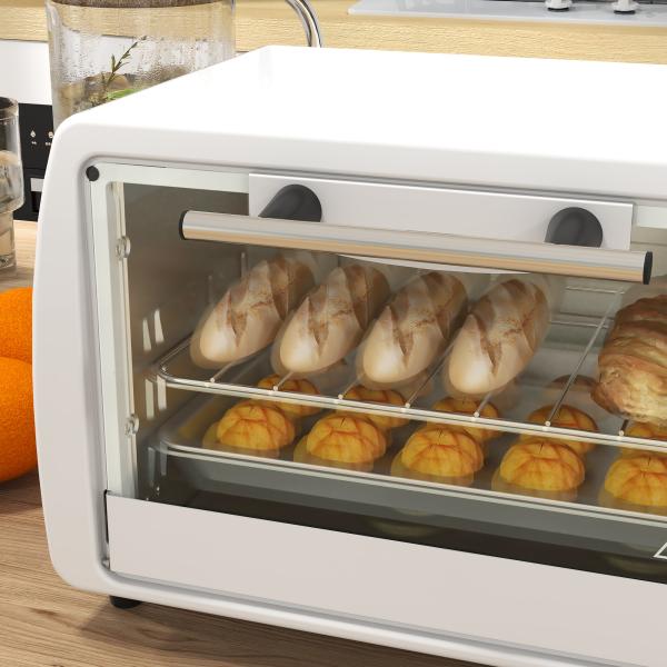 Mini Forno Elétrico 10 Litros 750W com Temperatura até 230 °C Temporizador 60 Minutos Bandeja e Grade 36,5x26x22 cm Branco