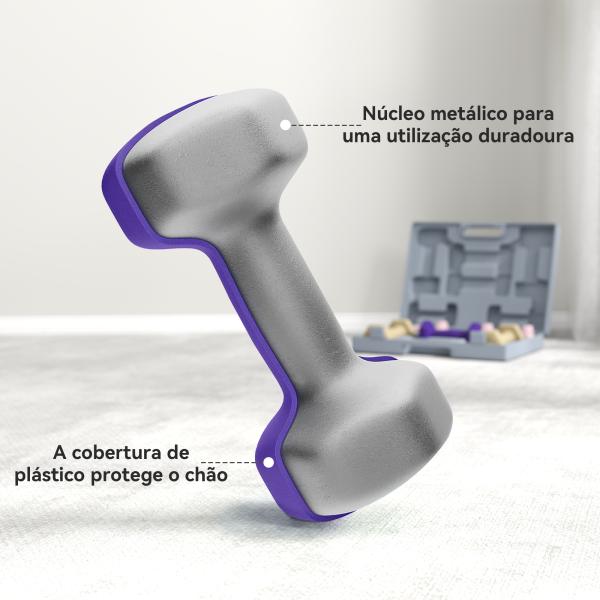 Conjunto de Halteres de 6 Peças 2 x 1 kg 2 x 2 kg 2 x 3 kg Halteres Hexagonais com Revestimento de Plástico Antiderrapante Multicolor