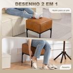 Banco Estofado em PU com Pés de Aço Acolchoado Espesso Estilo Moderno Otomana para Quarto 40x40x46 cm Castanho