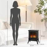 Lareira Elétrica 900/1800W com Efeito Chama 3D 2 Níveis de Potência Termóstato Ajustável para 15 - 30 ㎡ 39x24x48 cm Preto