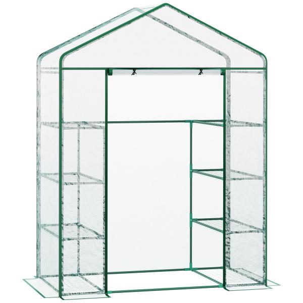 Estufa de Jardim com 8 Prateleiras Cobertura de PVC e Estrutura de Aço 143x73x195 cm Transparente e Verde