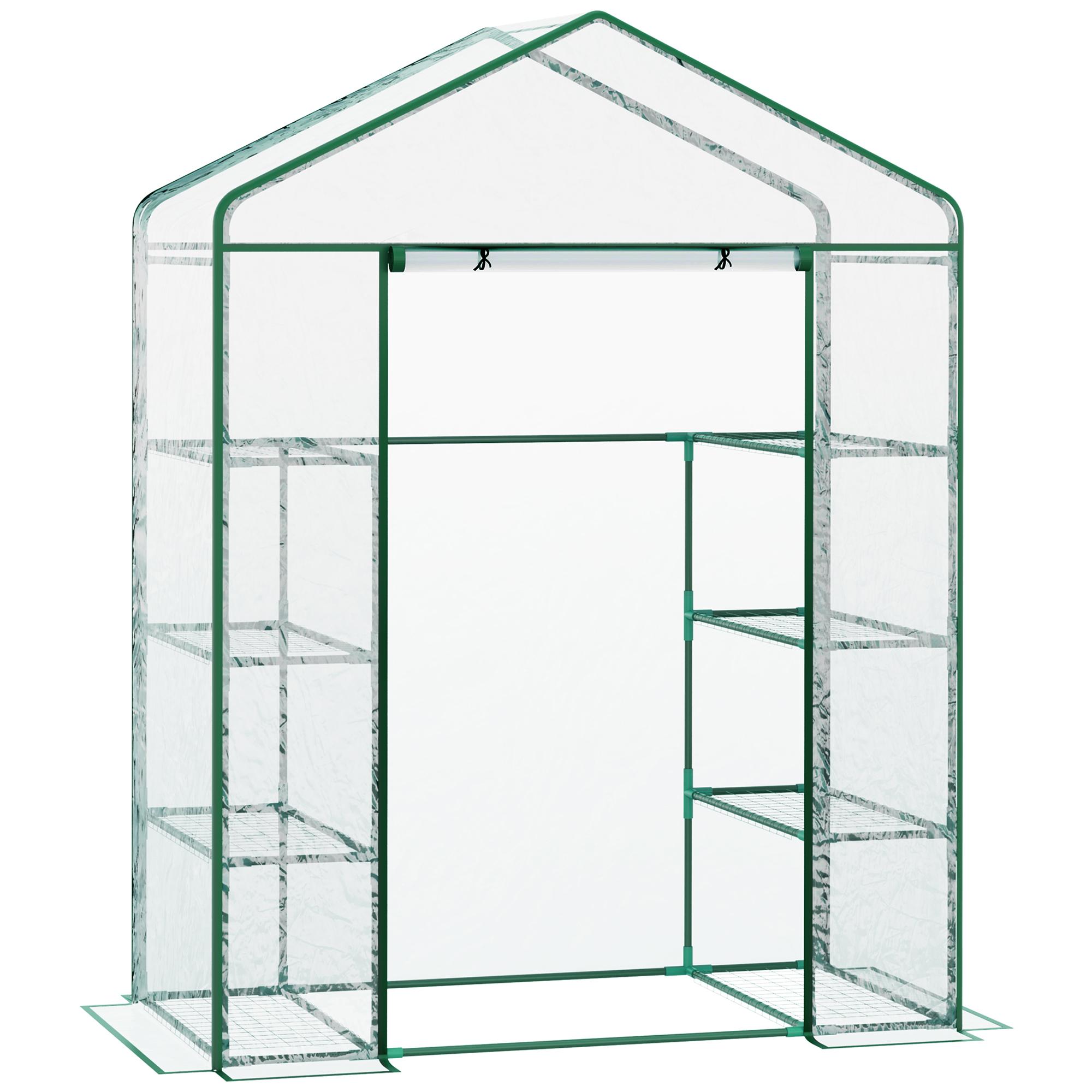Estufa de Jardim com 8 Prateleiras Cobertura de PVC e Estrutura de Aço 143x73x195 cm Transparente e Verde