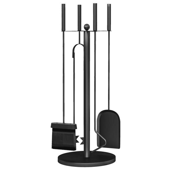 Conjunto de Ferramentas para Lareira com 5 Peças Acessórios para Lareira de Metal com Escova Pá Tenaz Atiçador e Suporte Ø25x54 cm Preto