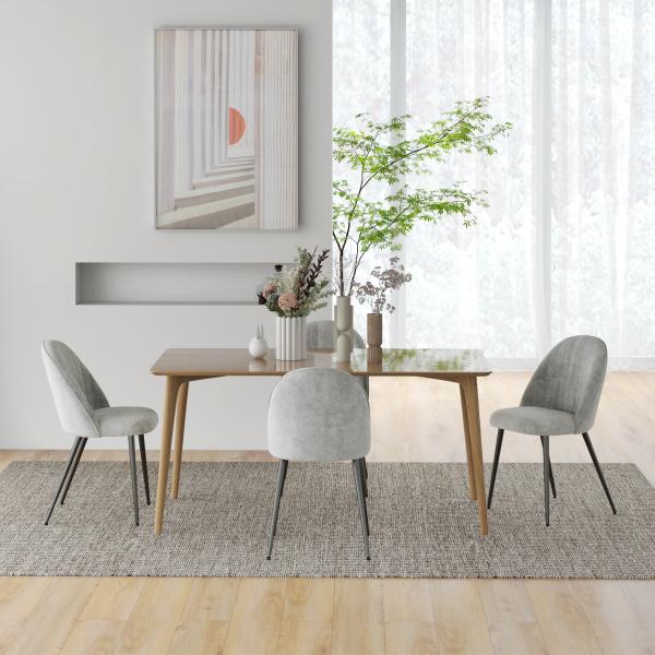 Conjunto de 4 Cadeiras de Sala de Jantar Modernas Cadeiras Estofadas em Veludo com Encosto Alto e Pés de Aço 50x52x83 cm Cinza