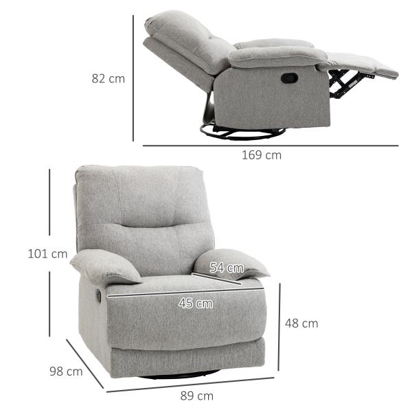 Poltrona Reclinável de Sala de Estar Poltrona Relax Reclinável Manual com Apoio para os Pés 89x98x101 cm Cinza