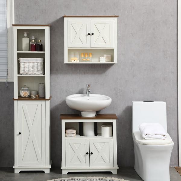 Coluna Casa de Banho com 3 Compartimentos Porta e Prateleira Ajustável 39,5x30x160 cm Branco e Madeira