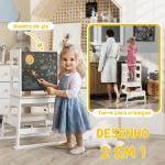 Torre de Aprendizagem para Crianças dos 3 - 6 Anos com Quadro e Grade de Segurança para Cozinha e Casa de Banho 55x52,5x87,5 cm Branco