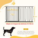 Barreira de Segurança para Cães com 3 Extensões Montagem a Pressão Duplo Bloqueio 75 - 145x76 cm Preto