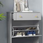 Sapateira Móvel Sapateira Estreita com 2 Portas e 1 Gaveta para 8 Pares de Sapatos 60x23,5x98,5 cm Cinzento