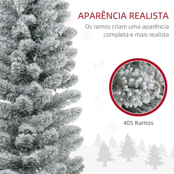 Árvore de Natal 210 cm Árvore de Natal Artificial Nevada com 180 Luzes LED 405 Ramos Verde e Branco