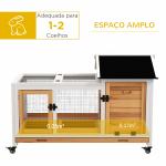 Coelheira de Madeira com Rodas para 1 - 2 Coelhos com Teto Abatível Bandeja Amovível 108x58x73,5 cm Madeira e Branco
