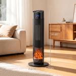 Aquecedor Elétrico Cerâmico PTC 2000W com 5 Modos, App Wi‑Fi, Chama 3D, Comando e Proteção contra Sobreaquecimento - Preto