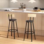 Conjunto de 2 Bancos de Bar Bancos Altos de Cozinha com Encosto e Apoio para Pés Estofados em PU Assento 41,5x36,5x99,5 cm Madeira e Preto