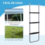 Escada para Trampolim de Aço Escada para Trampolim de 3 ou 2 Degraus com 2 Ganchos Capacidade 120 kg 110x32 cm Prata