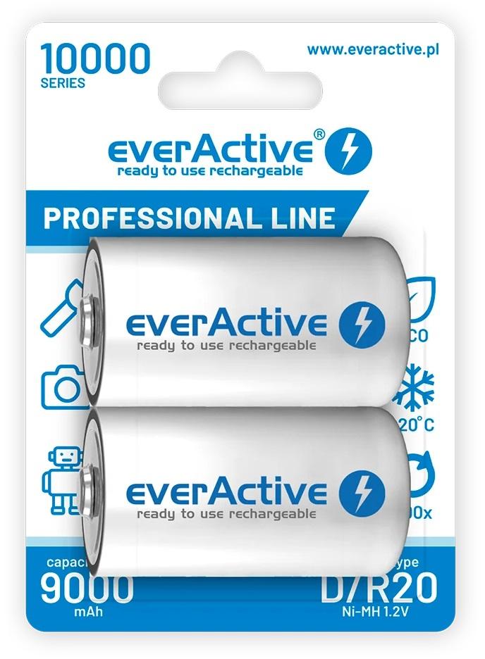 Blister 2 Pilhas Recarregaveis NI - MH - D / R20 1,2V 10000mAh (min 9000mAh) RTU - everActive