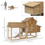 Galinheiro de Madeira de Abeto para Exterior Gaiola para 2 - 3 Galinhas com Cercado de Arame Teto Abatível Caixa Ninho Bandeja Removível e Rampa 150,5x54x87 cm Natural