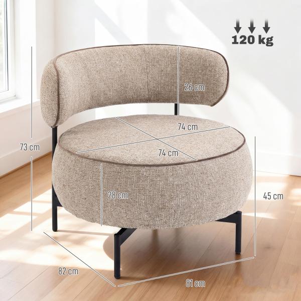 Poltrona de Sala com Assento Rotativo Revestida em Tecido Linho Assento Amplo Acolchoado Espesso Pés de Metal Bege