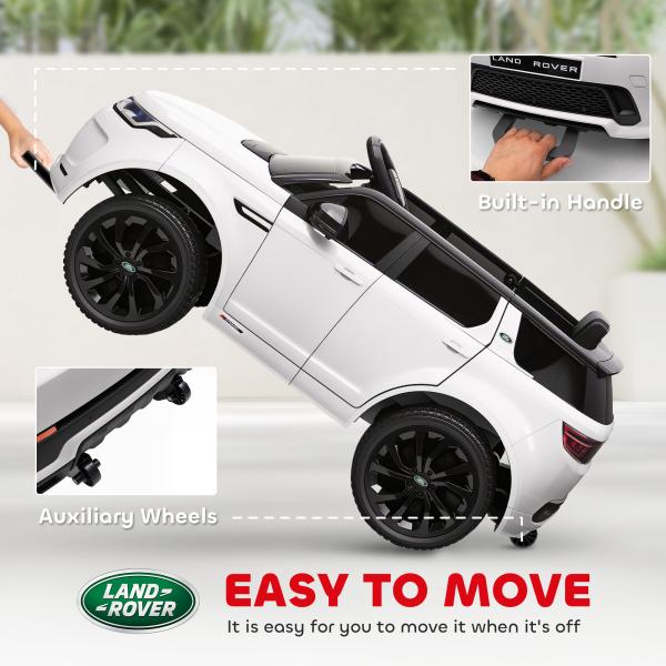 Carro Elétrico para Crianças acima de 3 Anos com Licença Land Rover Discovery Sport Carro Elétrico Infantil com Bateria 12V Controlo Remoto Faróis Buzina e Música 106x65,5x51 cm Branco