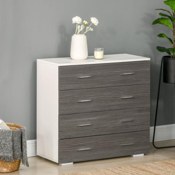 Cómoda com 4 Gavetas Moderna para Dormitório Corredor Sala de Estar 76x35x72 cm Cinzento e Branco