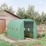 Estufa Tipo Túnel de Jardim 350x200x200cm Estufa de Jardim com 6 Janelas Respiráveis e Porta Enrolável com Zíper para Cultivo de Plantas e Verduras Verde