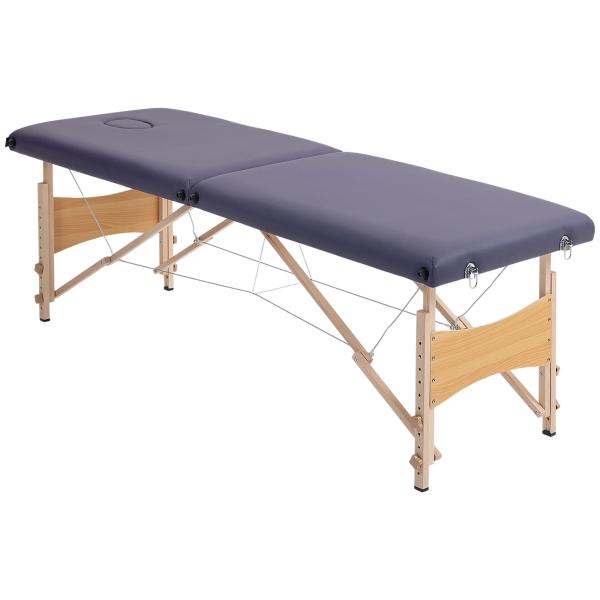 Marquesa de Massagem Dobrável com Estrutura de Madeira Altura Regulável e Bolsa de Transporte 186x60x61 - 87 cm Roxo