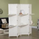 Biombo de 4 Painéis Dobrável Separador de Ambientes Divisor de Ambientes com Prateleiras 181x180cm Branco