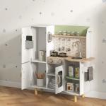 Cozinha de Madeira para Crianças com Máquina de Gelo Lavatório de Aço Inoxidável e Utensílios 84x34x89 cm Branco