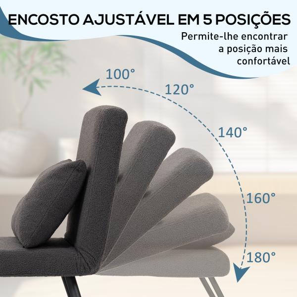 Poltrona Convertível em Cama Poltrona 3 em 1 Convertível em Cama com Encosto Ajustável em 5 Níveis 63x73x81 cm Cinza