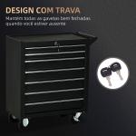 Carrinho de Ferramentas com 7 Gavetas Rodas Trava Armário de Armazenamento para Oficina de Garagem e Chapa de Aço 69x33x75 cm Preto