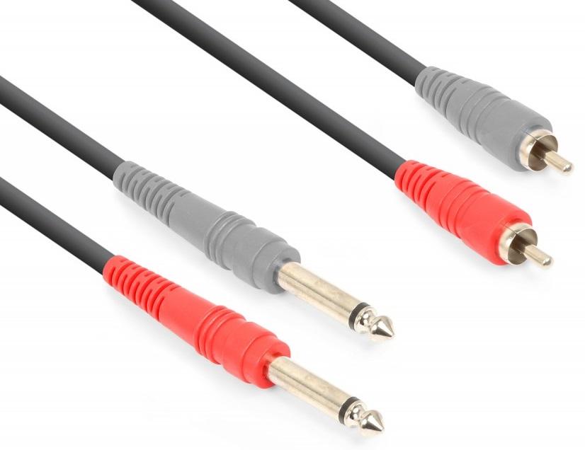 Cabo 2x Jack 6,3mm Macho Mono - 2 RCA Macho (3 mts) - VONYX