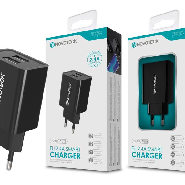 Carregador 2.4A 2 USB Negro NOVOTECK C - 003