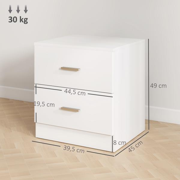Mesa de Cabeceira Moderna Mesinha de Cabeceira com 2 Gavetas para Sala Quarto Capacidade 30 kg 45x39,5x49 cm Branco