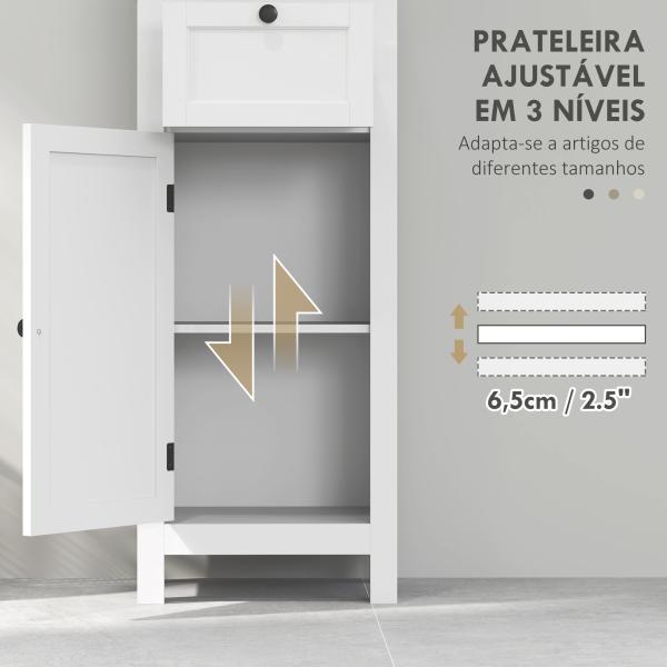 Coluna Casa de Banho Móvel Casa de Banho com Gaveta Porta Prateleira Ajustável e 2 Compartimentos 40x30x165 cm Branco