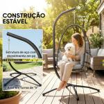 Cadeira Suspensa Tipo Ovo com Suporte Cesto Dobrável Apoio de Cabeça Almofada Bolso Lateral Capacidade 120 kg Cinzento Escuro