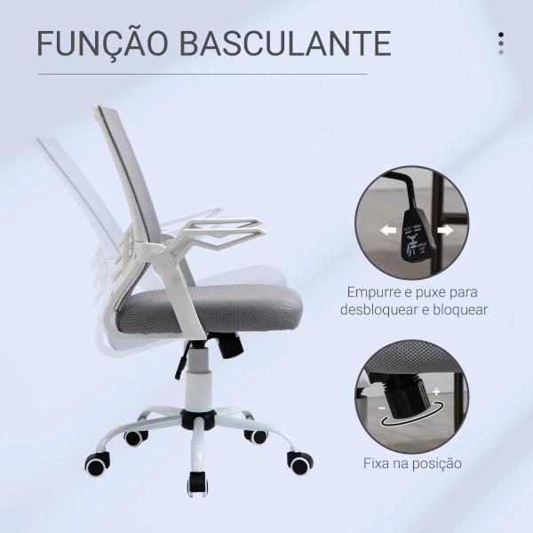 Cadeira de Escritório Ergonômica Giratória com Altura Ajustável Apoio para os Braços Dobrável Suporte Lombar e Encosto Transpirável 62,5x55x94 - 104 cm Cinza