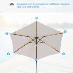 Chapéu de Sol de Jardim Ø270x235cm Chapéu de Sol de Alumínio Reclinável com Manivela e 6 Hastes para Terraço Exterior Balcão Creme