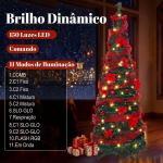 Árvore de Natal Artificial 180 cm com 150 Luzes LED 200 Ramos 11 Modos Bolas Fitas e Suporte Dobrável Verde e Vermelho