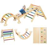 Triângulo de Escalada de Madeira 5 em 1 Escada para Crianças de 18 - 48 Meses com Rampa e Arco de Escalada 178x64,5x63 cm Multicor