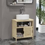 Móvel para Lavatório Pousar em Bambu com Portas Deslizantes de Ripas Compartimento Aberto 60x30x60 cm Madeira
