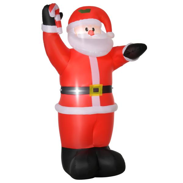Pai Natal Insuflável 240 cm com Bengala Luzes LED e Insuflador Elétrico Decoração de Natal para Exterior e Interior Multicor