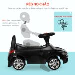 Carro Andador para Crianças com Faróis Música Buzina Volante Compartimento de Armazenamento 63,5x28x36 cm Preto
