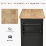 Ilha de Cozinha com Rodas 2 Gavetas 4 Portas Suporte para Temperos e Barra Lateral 111x44,5x82,5 cm Preto e Madeira
