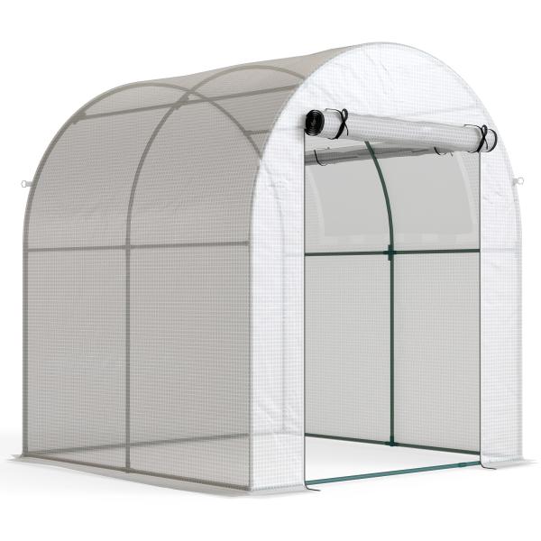 Estufa de Jardim 180x180x200 cm Estufa Tipo Túnel Pequena com Porta Enrolável e Janela de Malha para Cultivar Plantas Flores Branco