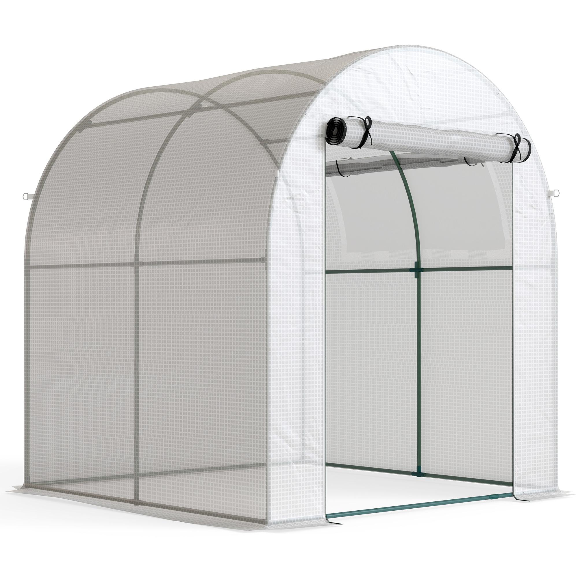 Estufa de Jardim 180x180x200 cm Estufa Tipo Túnel Pequena com Porta Enrolável e Janela de Malha para Cultivar Plantas Flores Branco